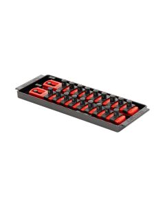 Ernst Mfg. 2 Rail Universal Twist Lock Socket Tray 8", Red, with 18) 3/8" Socket Clips