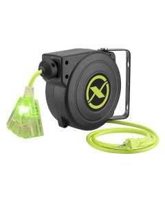 Legacy Manufacturing Flexzilla Retractable Extension Cord Reel, 25', 16/3 AWG SJTOW, Grounded Triple Tap Outlet, Indoor/Dry Locations