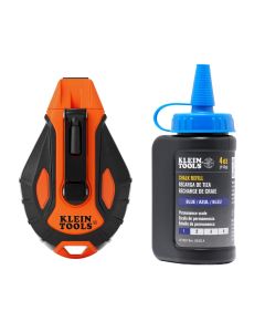 KLECHLK100S image(0) - Klein Tools Smooth Retractable Chalk Reel, 100-Foot, with Blue Chalk Refill