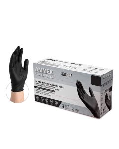 Ammex Black Nitrile PF Exam Gloves, Small