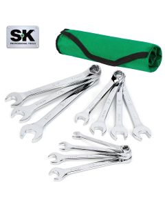 SKTSK01487A image(0) - S K Hand Tools 11 Piece 6 Point Metric SuperKrome® Combination Wrench Set. Packaged in a Roll