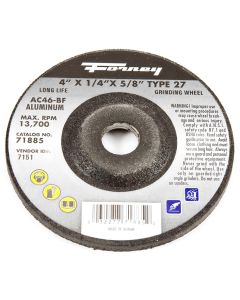Forney Industries Grinding Wheel, Aluminum, Type 27, 4 in x 1/4 in x 5/8 in