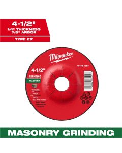 MLW49-94-1955 image(0) - Milwaukee Tool 4-1/2" x 1/4" x 7/8" Masonry Grinding Wheel - Type 27