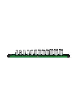 SKTSK01341 image(0) - S K Hand Tools 3/8" Drive, 12 Piece, 6 Point, Shallow, Metric Chrome Socket Set.  Packaged on a Rail
