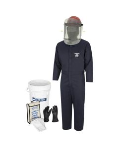 OBREV-BKT-M-12 image(0) - OBERON Suit Kit - Arc Flash & Shock  - 8 Cal HRC2 -  Electric Vehicle - TCG Arc Flash Face Shield w/Hard Cap, Balaclava, Coverall with Escape Strap, Safety Glasses, Earplugs, Storage Bucket, Class 0 Glove Kit - Size: X-Large - 12