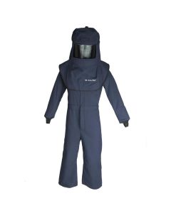 OBERON Suit Kit - Arc Flash - 40 Cal LAN - Comes with Hood with Hard Cap, Coveralls and Fresh Air Arc Flash Hood Ventilation System - Color: Navy Blue - Size: XL