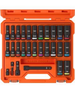 KLE65111IMPCTM image(0) - Klein Tools KNECT&trade; 1/2-Inch Drive Deep Well Impact Socket Set, Metric, 14-Piece