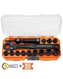 KLE65400 image(1) - Klein Tools KNECT 3/8-Inch Drive Impact-Rated Pass Through Socket Set, 15-Piece