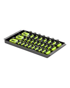 Ernst Mfg. 3 Rail Universal Twist Lock Socket Tray 8" HI-VIZ, 25 Socket Clips - 9) 1/4", 9) 3/8" and 7) 1/2"