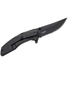 KER8320BLKST image(3) - Kershaw Outright Serrated Assisted Open Frame Lock 8Cr13MoV Trailing Point Blade with Black PVD coating EDC Folding Pocket Knife - Black