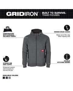 MLWM250G-XL image(2) - Milwaukee Tool GRIDIRON Full-Zip Hoodie- Gray- XL