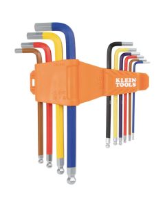 KLECBLS10 image(0) - Klein Tools Powder Coated Long Ball-End Hex Key Set, SAE, 10-Piece