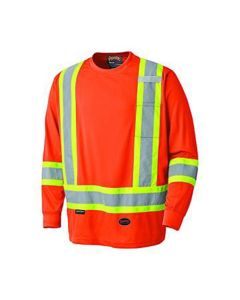 SRWV1051250U-M image(0) - Pioneer Pioneer - Birdseye Long-Sleeved Safety Shirt - Hi-Viz Orange - Size Medium