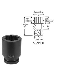 Grey Pneumatic 1" Drive x 1-1/2" Deep - 8 Point