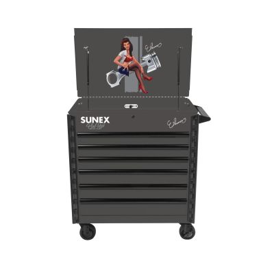 SUN8056FDELEANOR image(0) - SUNEX Premium Full Drawer Grey Service Cart-Pin Up Girl ELEANOR