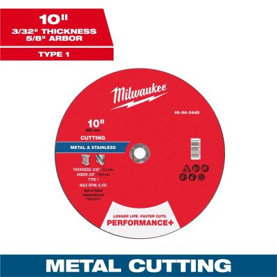 MLW49-94-0445 image(0) - Milwaukee Tool 10" x 3/32" x 5/8" Performance+ Metal Cut Off Wheel - Type 1