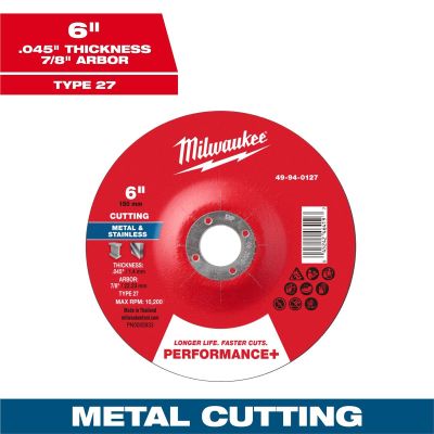 MLW49-94-0127 image(0) - Milwaukee Tool 6" x .045" x 7/8" Performance+ Metal Cut Off Wheel - Type 27