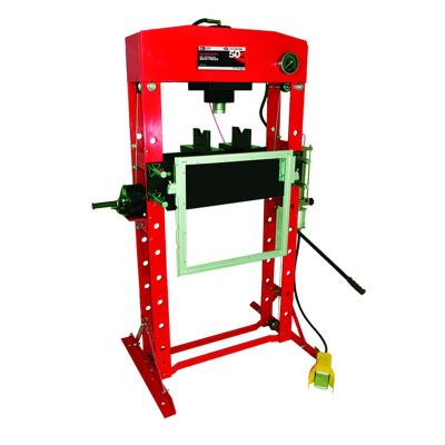 INT854ASD image(0) - American Forge & Foundry Shop Press - 50 Ton Capacity - Foot Operated Air Motor/Manual Pump W/ Hydraulic Ram - Built In Polycarbonate Press Guard - 10 pc  Pin & Bearing Press Adapter Set Included - SUPER DUTY
