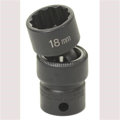 GRE1118UM image(0) - Grey Pneumatic 3/8" Drive x 18mm Standard Universal- 12 Point Socket - Black
