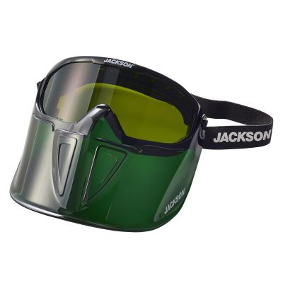 SRW21001 image(1) - Jackson Safety Safety Goggle - GPL500 Premium Series - Shade 3 IR Lens - Anti-Fog - with Flip-Up Detachable Face Shield - Green Body
