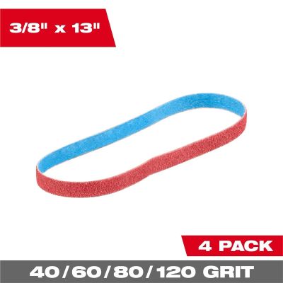MLW48-80-7000 image(0) - Milwaukee Tool 3/8&rdquo; x 13&rdquo; 40/60/80/120 Grit Bandfile Belts &hyphen; 4 pack variety