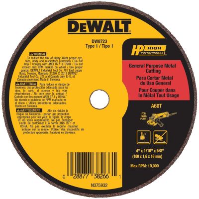 DWTDW8723 image(0) - DEWALT 4" x 1/16" x 5/8" A60T Metal & Stainless Cutting & Grinding Wheel