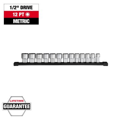 MLW48-22-9522 image(0) - Milwaukee Tool 13pc 1/2 inch Drive 12-Point Metric Socket Set