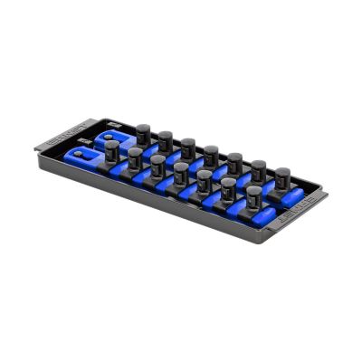 ERN8557 image(0) - Ernst Mfg. 2 Rail Universal Twist Lock Socket Tray 8", Blue, with 14) 1/2" Socket Clips