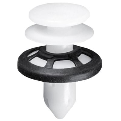 AVC21601 image(0) - AUVECO 21601 Double Head Push-Type Type 9 Retainer, 22 mm Dia Head x 16 mm L Stem x 9 mm Hole, Black/White