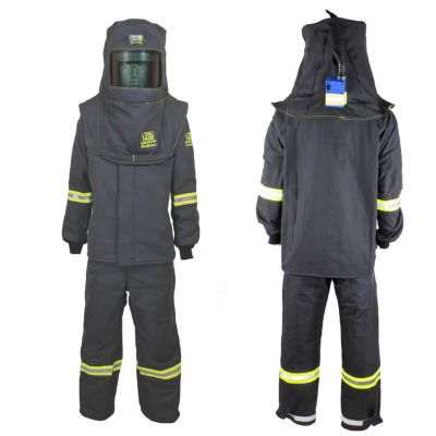 OBRTCG7B-2XL-HVSL image(0) - OBERON Suit Kit - Arc Flash - 140 Cal TCG - Comes with Hood, Coat, Bib Coveralls and Fresh Air Arc Flash Hood Ventilation System & Light - Color: Black - Size: 2XL