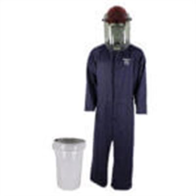 OBRHRC2-BKT-NB-S image(0) - OBERON Bucket Kit - Arc Flash - 8 Cal HRC2 - Comes With Coveralls, Hard Cap, Face Shield, Balaclava & Storage Bucket - Color: Navy Blue - Size: Small