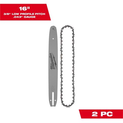 MLW49-16-2856 image(0) - Milwaukee Tool 16" 3/8" LOW PROFILE&trade; Pitch, .043" Gauge Saw Chain and Guide Bar Set
