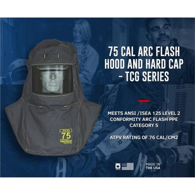 OBRTCG75-C image(0) - OBERON Hood with Hard Cap - Arc Flash - 75 Cal TCG - Color: Black - Window: True Color Grey (TCG)
