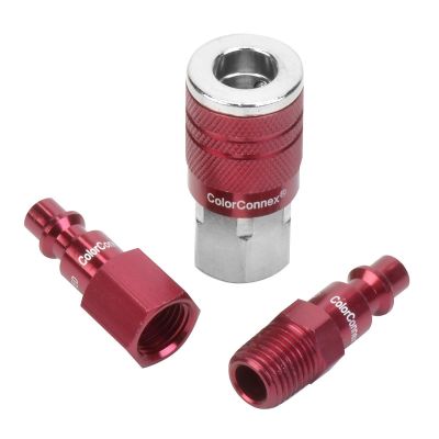 LEGA73452D image(0) - Legacy Manufacturing ColorConnex Coupler and Plug Kit, 3-Piece, Type D, 1/4" Body, 1/4" NPT, Red