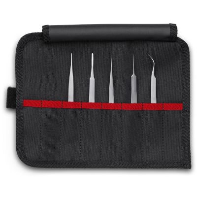 KNP920002 image(0) - KNIPEX 5 Pc Premium Stainless Steel Tweezer Set in a Tool Roll
