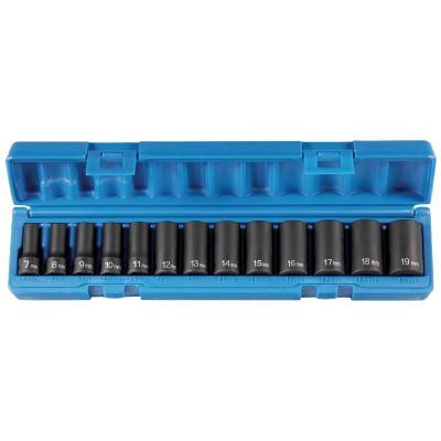 GRE1213MSD image(0) - Grey Pneumatic 3/8" Drive 13 Piece Semi-Deep Metric Set