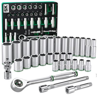 SKTSK01308-216P image(0) - S K Hand Tools 3/8" Drive, 31 Piece, 6 Point, Standard & Deep, Metric Chrome Socket Set with 216P Ratchet.  Packaged in EVA Foam Tray