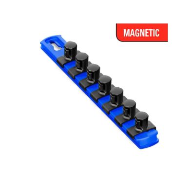ERN8409M image(0) - Ernst Mfg. 8 Inch Magnetic Socket Organizer with 7 Socket Clips - 1/2 Inch - Blue
