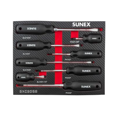 SUNSXCSDS8 image(0) - SUNEX Phillips&reg; & Slotted Magnetic 8 Piece Screwdriver Set in EVA Foam