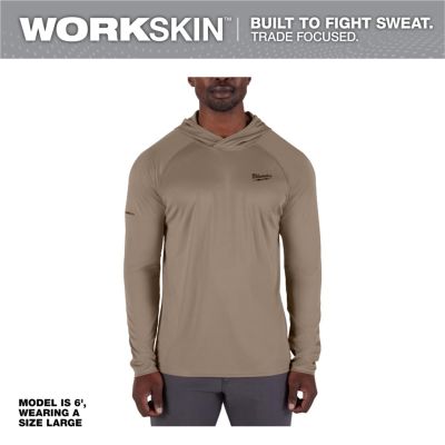 MLWM550N-L image(0) - Milwaukee Tool WORKSKIN Hooded Sun Shirt- Sandstone -L