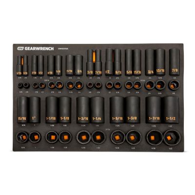 KDTGWMSISKHSAE image(0) - GEARWRENCH 54 Piece 3/8&rdquo; & 1/2&rdquo; Drive 6 Point SAE Standard & Deep Hi-Viz Impact Socket Set in Foam Storage Tray