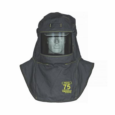 OBRTCG75-A8HVSL image(0) - OBERON Hood with A8 Hard Hat Adapters - Arc Flash - 75 Cal TCG - With Fresh Air Arc Flash Hood Ventilation System & Light - Color: Black - Window: True Color Grey (TCG)