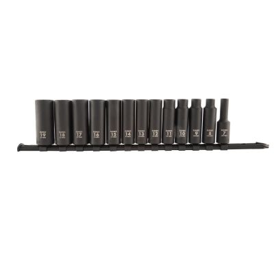 SUN3359A image(0) - SUNEX 13 Piece 3/8 Inch Drive Metric Deep Impact Socket Set on rail