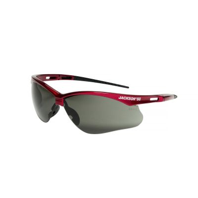 SRW50016 image(0) - Jackson Safety Safety Glasses - SG Series - Smoke Lens - Red Frame - Hardcoat Anti-Scratch - Outdoor