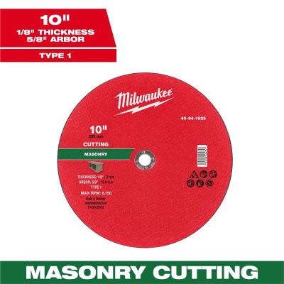 MLW49-94-1925 image(0) - Milwaukee Tool 10" x 1/8" x 5/8" Masonry Cut Off Wheel -Type 1