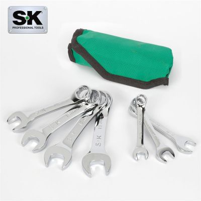 SKTSK01490A image(0) - S K Hand Tools 7 Piece 12 Point Metric Short Combination Wrench Set.  Packaged in a Roll