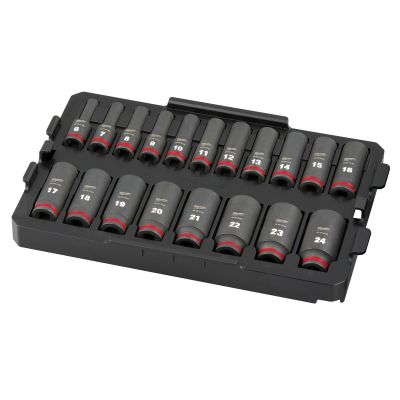 MLW49-66-6816 image(0) - Milwaukee Tool SHOCKWAVE Impact Duty Socket 3/8&rdquo; Dr 19PC MM TRAY Set