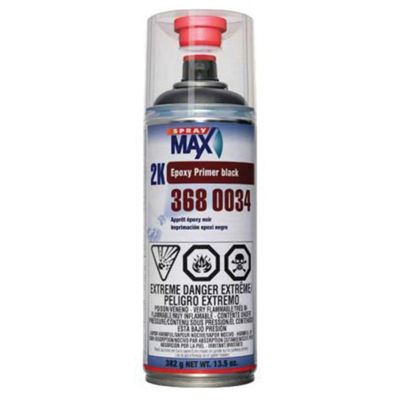 SMX3680034 image(0) - SprayMax 3680034 2K Epoxy Primer, 13.5 oz Aerosol Can, Matte Black, 1.2 to 2.4 sq-ft/gal Coverage
