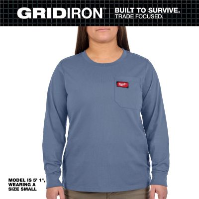 MLWF551U-L image(0) - Milwaukee Tool Womens GRIDIRON Pocket T-Shirt - Long Sleeve Blue L