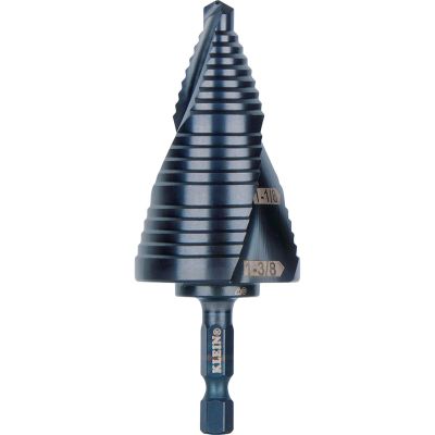 KLEQRST15 image(0) - Klein Tools Step Drill Bit, Quick Release, Double Spiral Flute, 7/8 to 1-3/8-Inch